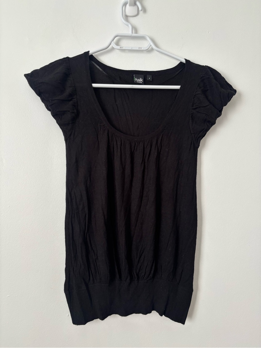 Twik Simons Black Scoop Neck Cap Sleeve Blouson Knit Top Size P/S